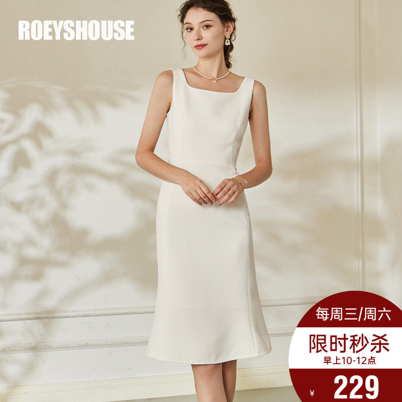 罗衣气质无袖针织连衣裙女2025夏装新款方领鱼尾摆弹力裙子09031,女装/女士精品,连衣裙,淘宝优惠券,粉丝福利购,淘宝优惠卷