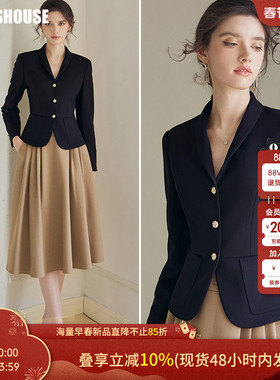 罗衣气质通勤短外套女春季新款知性黑色修身职场OL翻领西装07455