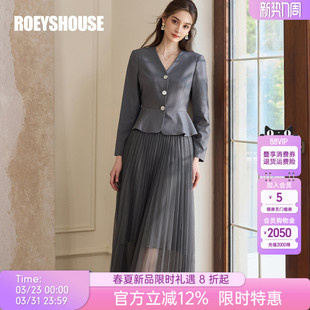 重要场合通勤西装 罗衣时尚 女春季 套装 百褶裙两件套10984 灰色修身