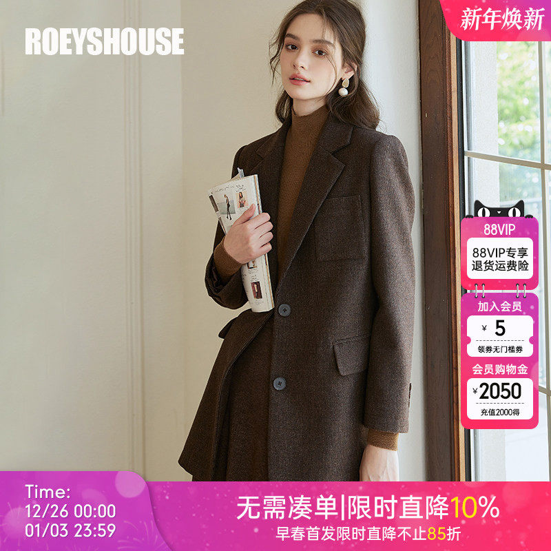 罗衣复古深咖色毛呢外套