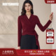 罗衣职场OL风格 酒红色绑带针织衫 女早春优雅通勤弹力V领上衣13226