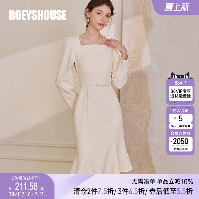罗衣气质淑女方领系带连衣裙