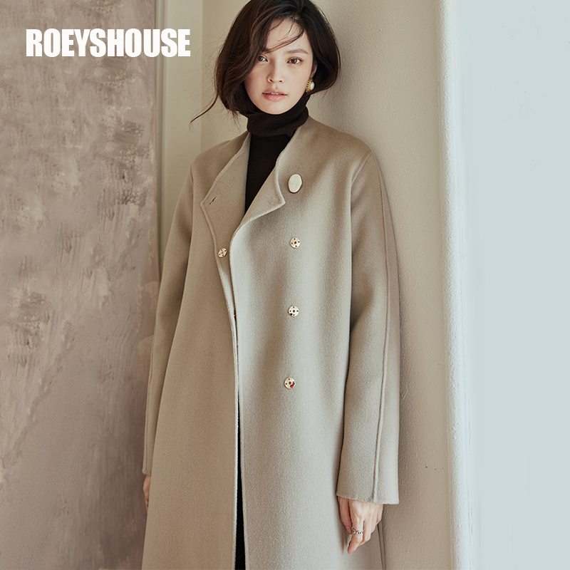 罗衣轻奢保暖100%绵羊毛毛呢大衣