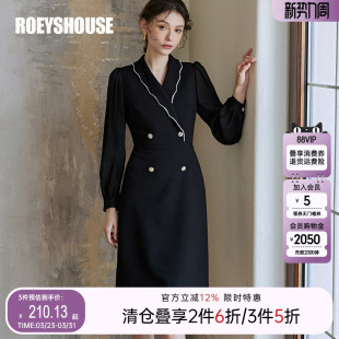 通勤气质收腰黑色裙子07940 正式 罗衣知性OL拼接西装 连衣裙女春季