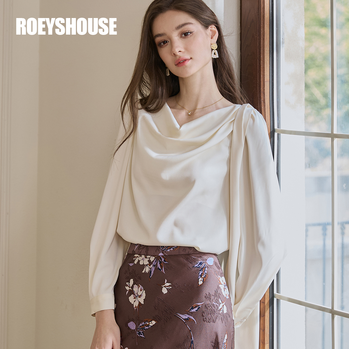 罗衣法式优雅荡领系带衬衫