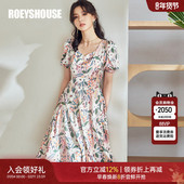 气质桃心领短袖 罗衣复古方领缎面连衣裙2025夏装 新款 大摆裙04501