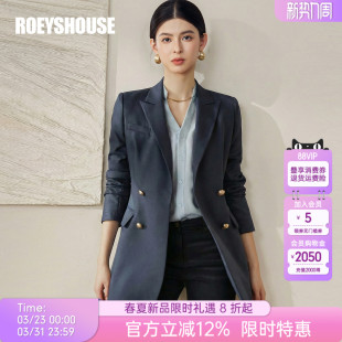面试西服05074 职业正装 罗衣职场OL风深藏青双排扣西装 外套女春季