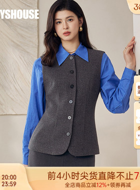 罗衣轻商务通勤绵羊毛修身马甲女冬高级单排扣无袖背心上衣13159
