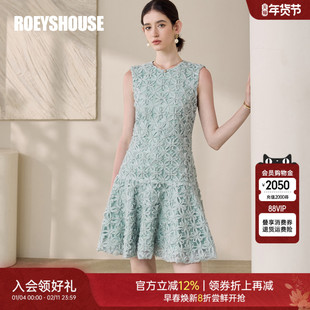 罗衣法式重工盘带无袖连衣裙2025夏季新款气质浅绿色鱼尾裙12027