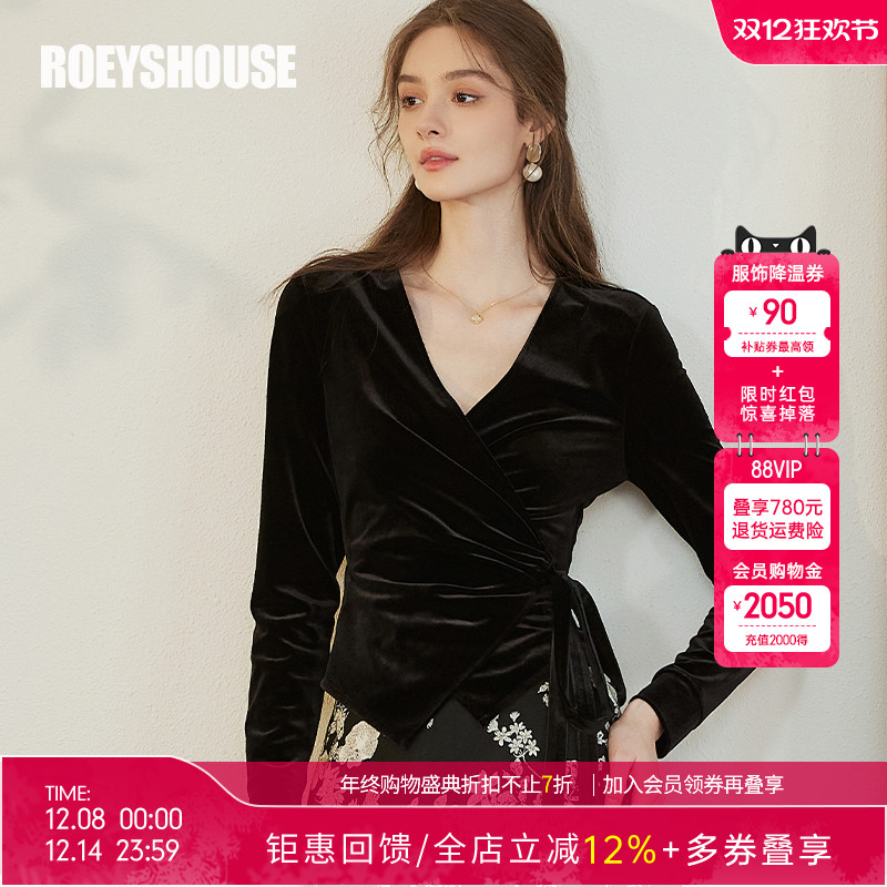 罗衣法式丝绒黑色衬衫