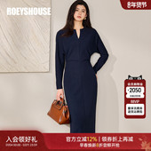 蝙蝠袖 罗衣时尚 V领弹力针织开叉连衣裙女春季 深蓝色打底裙子13006