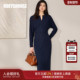蝙蝠袖 罗衣时尚 V领弹力针织开叉连衣裙女春季 深蓝色打底裙子13006