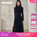 罗衣贵气感亮丝半高领内搭连衣裙冬正式 场合打底针织小黑裙13125