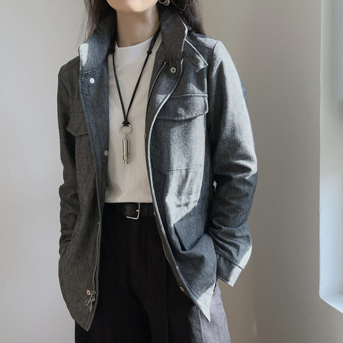 高级感老钱风LP旅行者猎装夹克富家千金感短款羊毛混纺外套女春秋