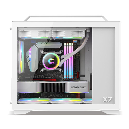 鱼巢X7机箱密孔背线电脑主机大手提240水冷小MATX快拆侧透mini