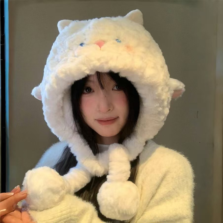 可爱软萌小羊毛绒帽秋冬保暖