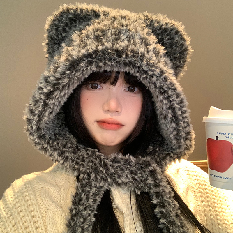 秋冬保暖毛绒绒帽子可爱小熊耳朵