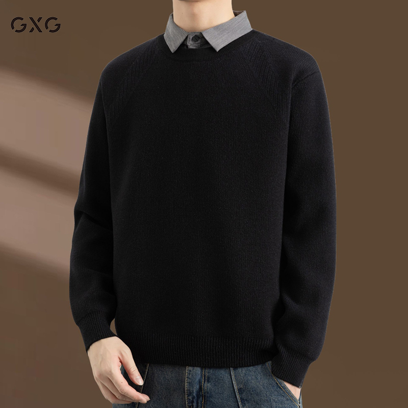 GXG男装25秋冬假两件男衬衫领毛衣加厚保暖高端打底针织衫