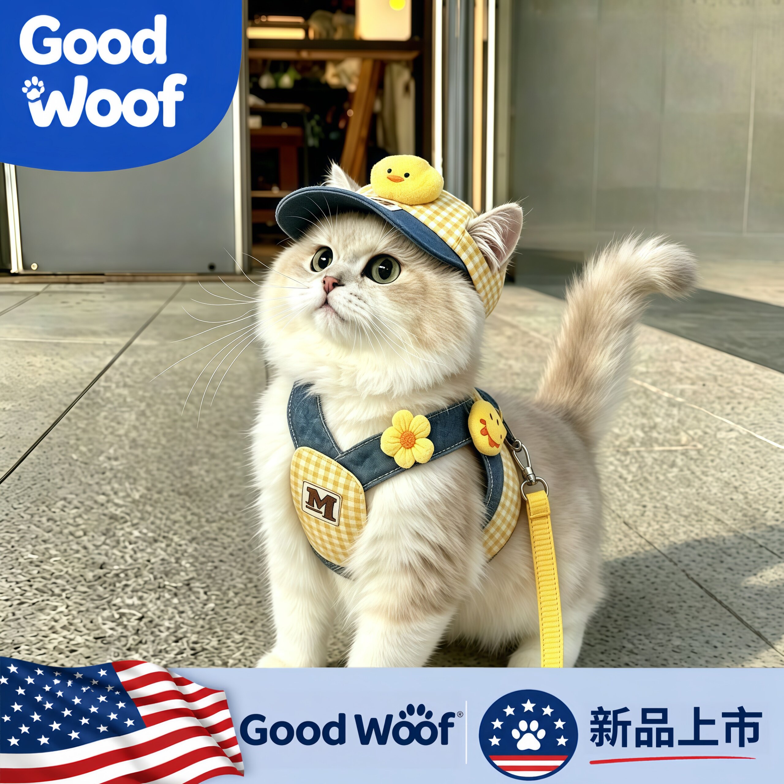 美国Good Woof 夏季猫咪衣服外出胸背带牵引绳套装布偶金渐层狗狗