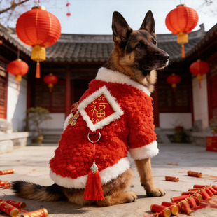马犬专用狗狗新年衣服过年穿的棉服小狗冬天保暖四脚衣秋加绒加厚