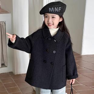 香港BAKUXIA女童双面羊绒大衣短款2025秋冬新款加厚羊毛呢外套韩