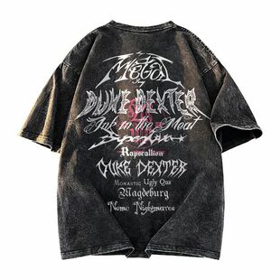 DUKE+DEXTER 美式复古涂鸦字母印花高街水洗做旧重磅纯棉短袖T恤