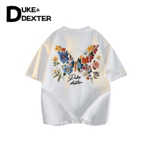 DUKE+DEXTER美式高街花卉蝴蝶纯棉短袖t恤男款圆领宽松白色上衣女