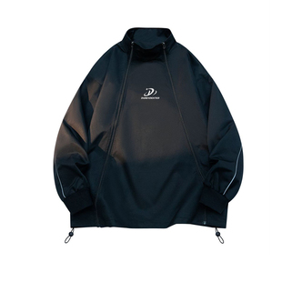 DUKE+DEXTER 复古简约双拉链美式手绘字母防风高领夹克 男女同款