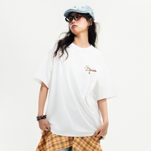 DUKE+DEXTER美式高街短袖女款t恤纯棉白色设计感印花正肩半袖上衣