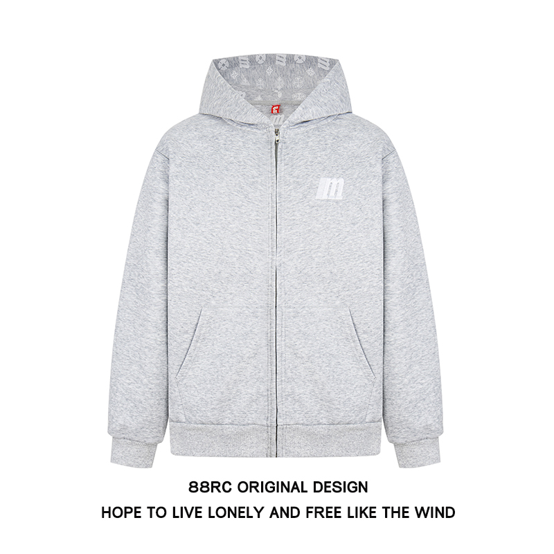 美式刺绣连帽卫衣外套