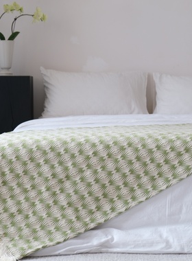 高端民宿床尾毯纯棉床尾巾搭毯床搭巾民宿酒店床旗高级感蓝色绿色