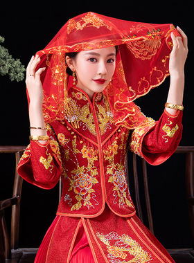新款红盖头新娘中式婚礼结婚流苏秀禾服红色盖头高档头纱秀禾蒙头