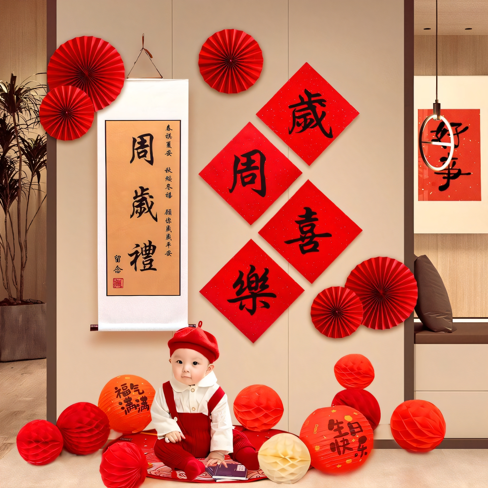 周歲燈籠蜂窩球拍照背景道具