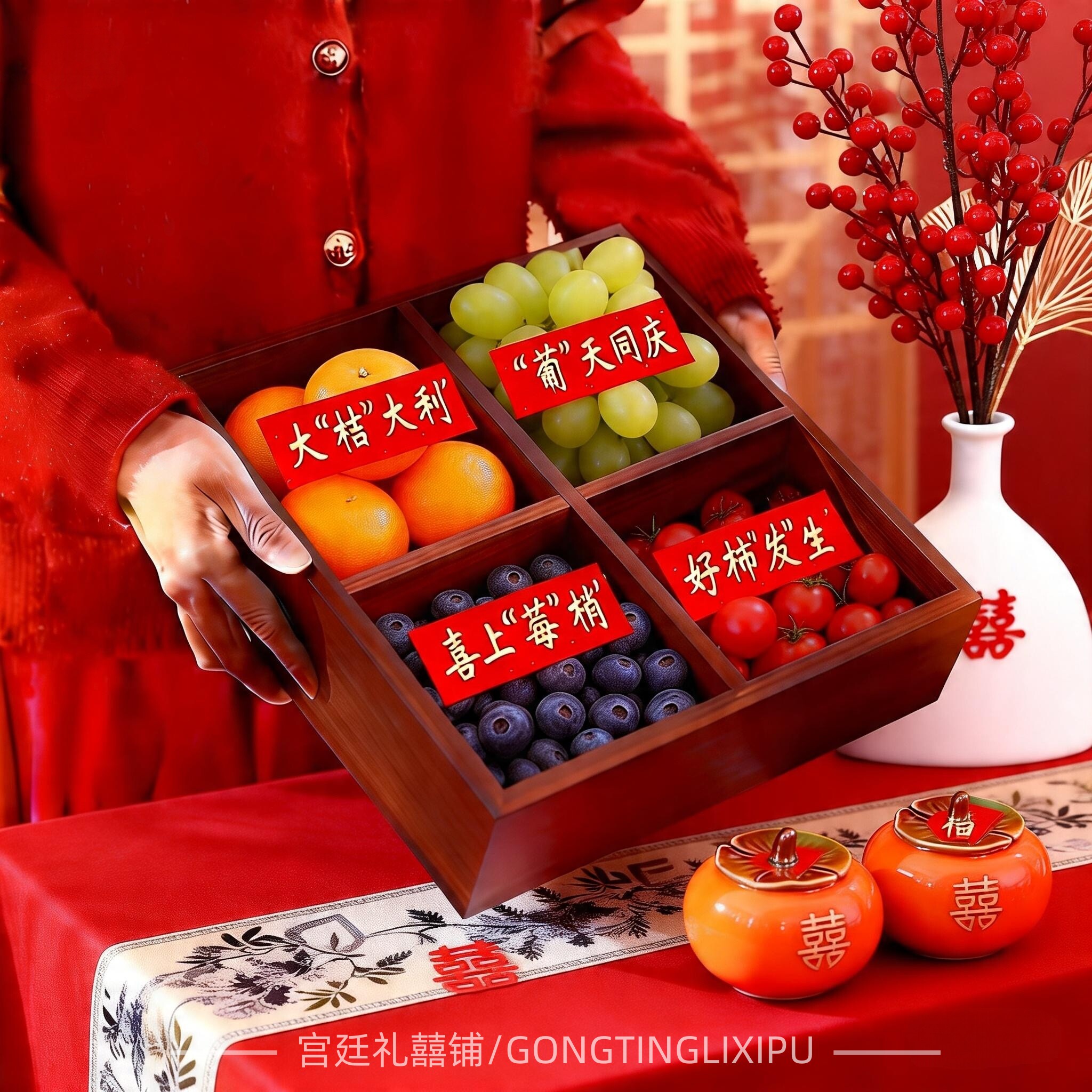 订婚摆件早生贵子干果盒水果寓意贴纸标签组合摆盘布置结婚祝福语