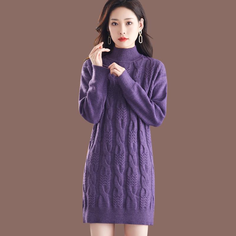 中长款配大衣羊毛针织连衣裙女新款2025秋冬洋气内搭打底毛衣裙