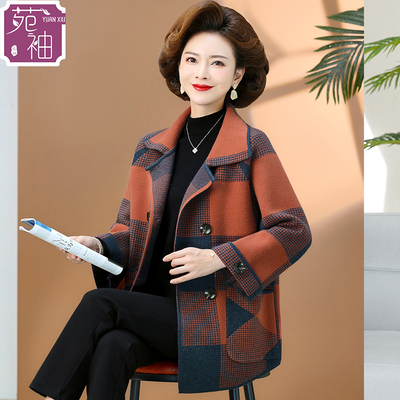 中年妈妈春装外套洋气格子50岁中老年人女装春秋时尚高贵毛呢上衣