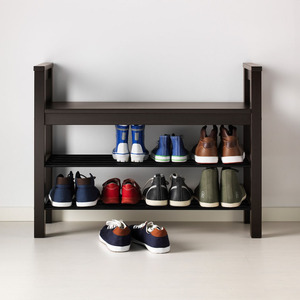 特价IKEA宜家国汉尼斯 长凳可放鞋 黑褐色 实木鞋架鞋柜换鞋凳