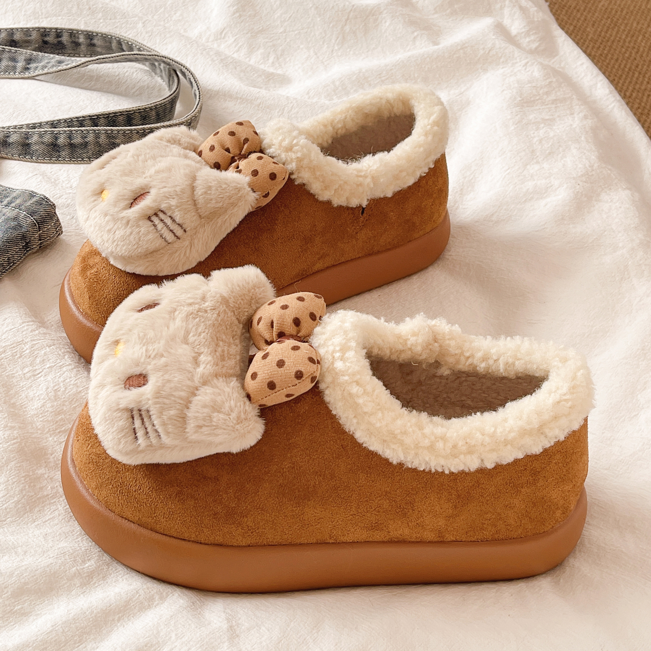 可爱凯蒂猫蝴蝶结棉鞋女冬季加绒