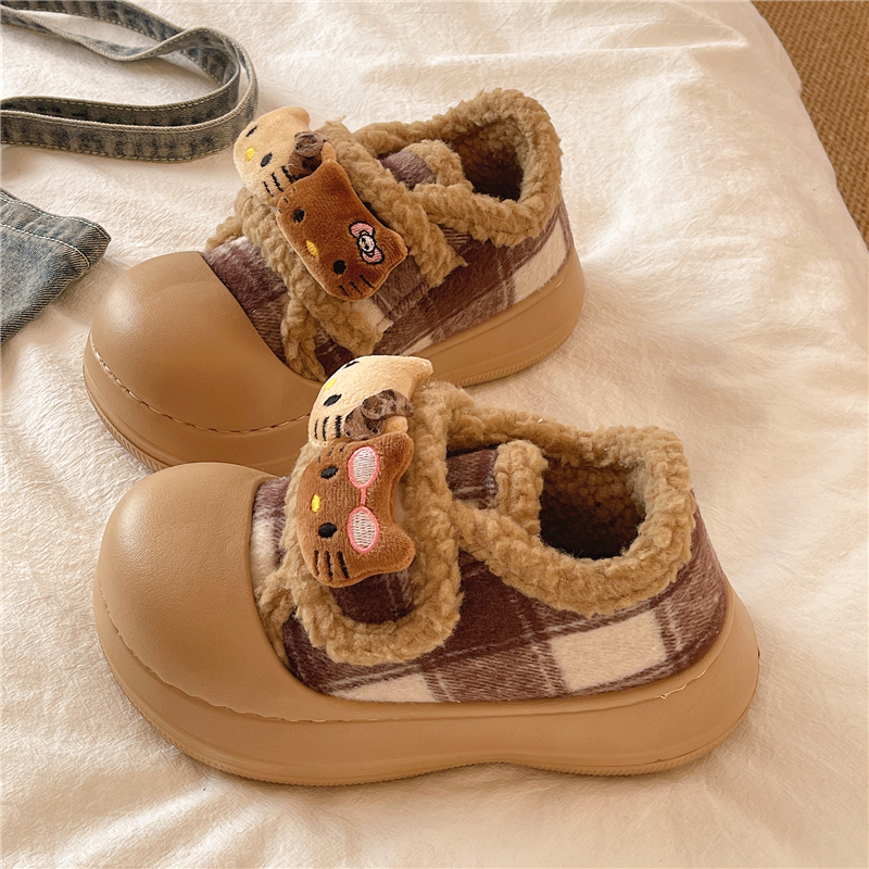 可爱卡通凯蒂猫魔术贴厚底棉鞋