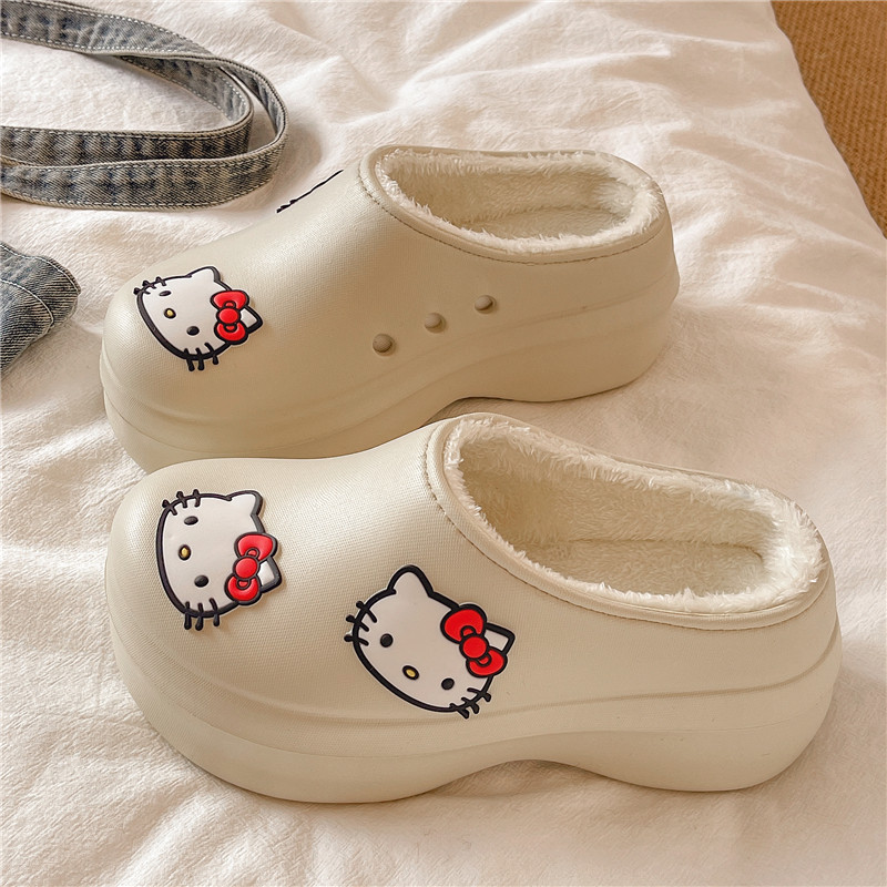 可爱凯蒂猫加绒厨师鞋女2025冬季保暖厚底增高防水外穿懒人毛毛鞋,女鞋,包头拖,淘宝优惠券,粉丝福利购,淘宝优惠卷