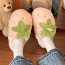 可爱卡通少女心草莓包头棉拖鞋 潮 女厚底家居保暖加绒防滑毛毛拖鞋