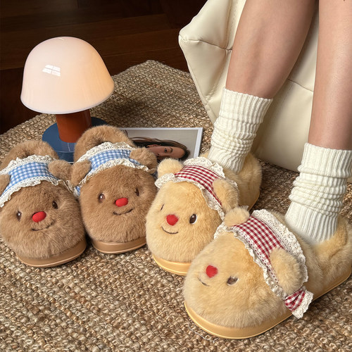 可爱黄油小熊棉鞋厚底保暖防滑