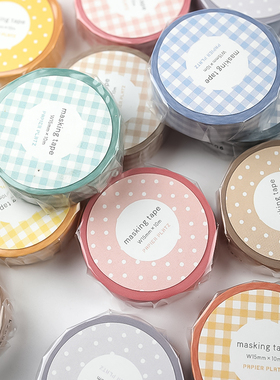 日本进口 papier platz彩色格纹和纸胶带 布艺格子手帐 整卷