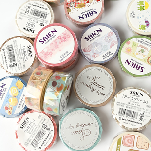 日本SAIEN和纸胶带食物樱花鸟绵阳松饼饭团早餐手账素材 15mmx7m