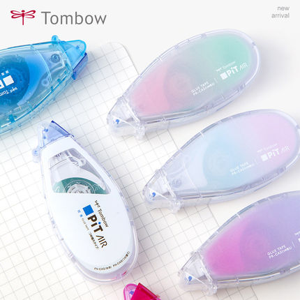 日本蜻蜓Tombow点点胶pit空气触感AIR点状双面胶透明淡蓝可换替芯