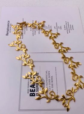 中古vintage 西洋复古 立体叶子电镀真金保色工艺 鸢尾花项链