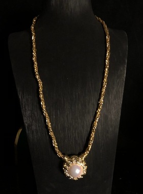 简约复古风镀真金马贝珍珠项链镶钻设计感吊坠气质百搭优雅毛衣链