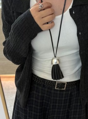 日韩小众皮质流苏吊坠项链简约高级感设计师款毛衣链长链气质百搭