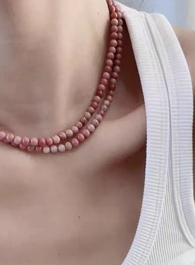 小众Picnique粉色进口天然石榴石串珠多种戴法可叠戴项链
