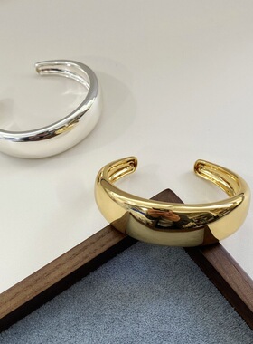 光面金属素圈开口手镯女小众设计简约亮面百搭手环手饰